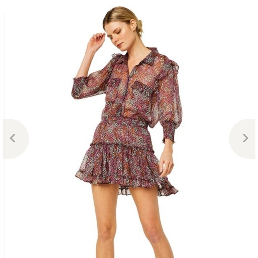 Misa Los Angeles Pink and Orange Ruffled Tiered Mini Dress